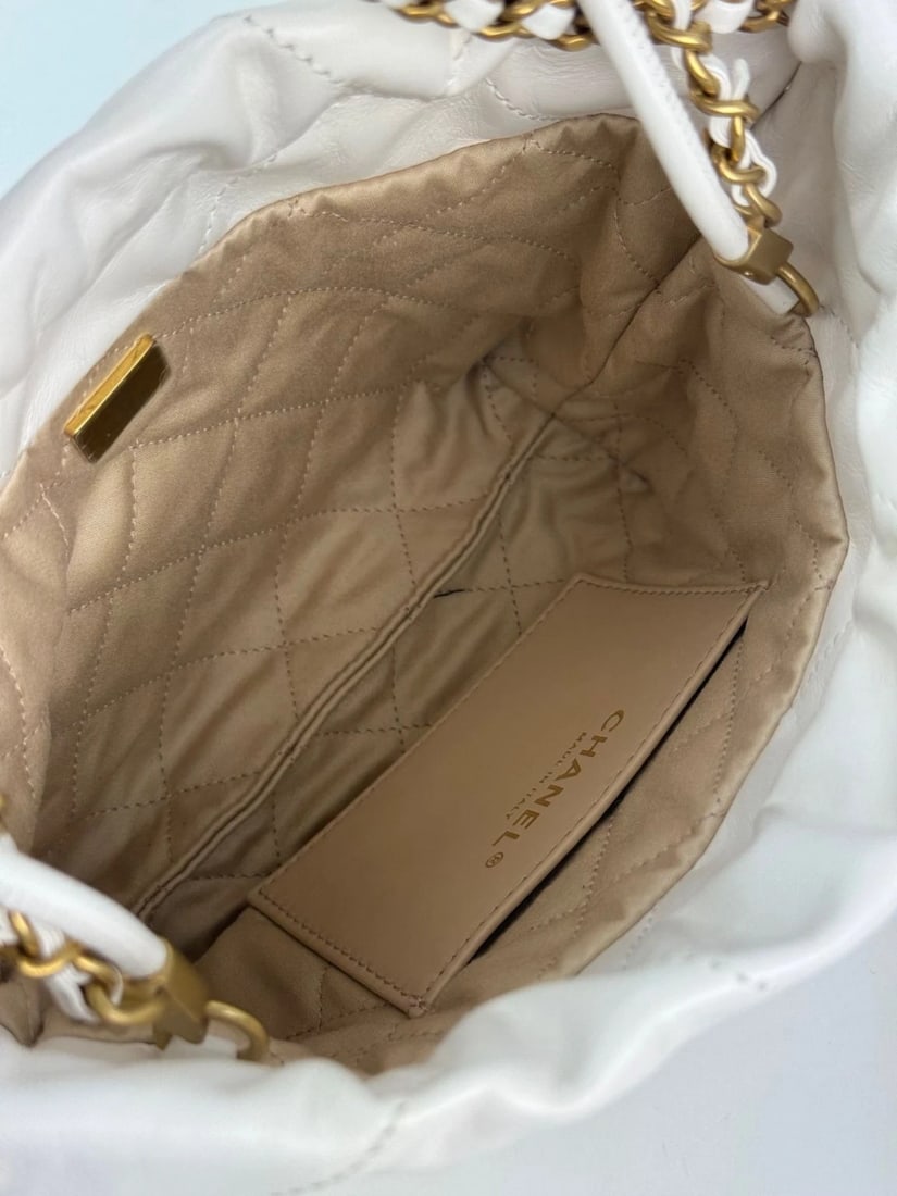 Chanel 22 Mini Shiny Calfskin Quilted White Crossbody Hand Bag - 12