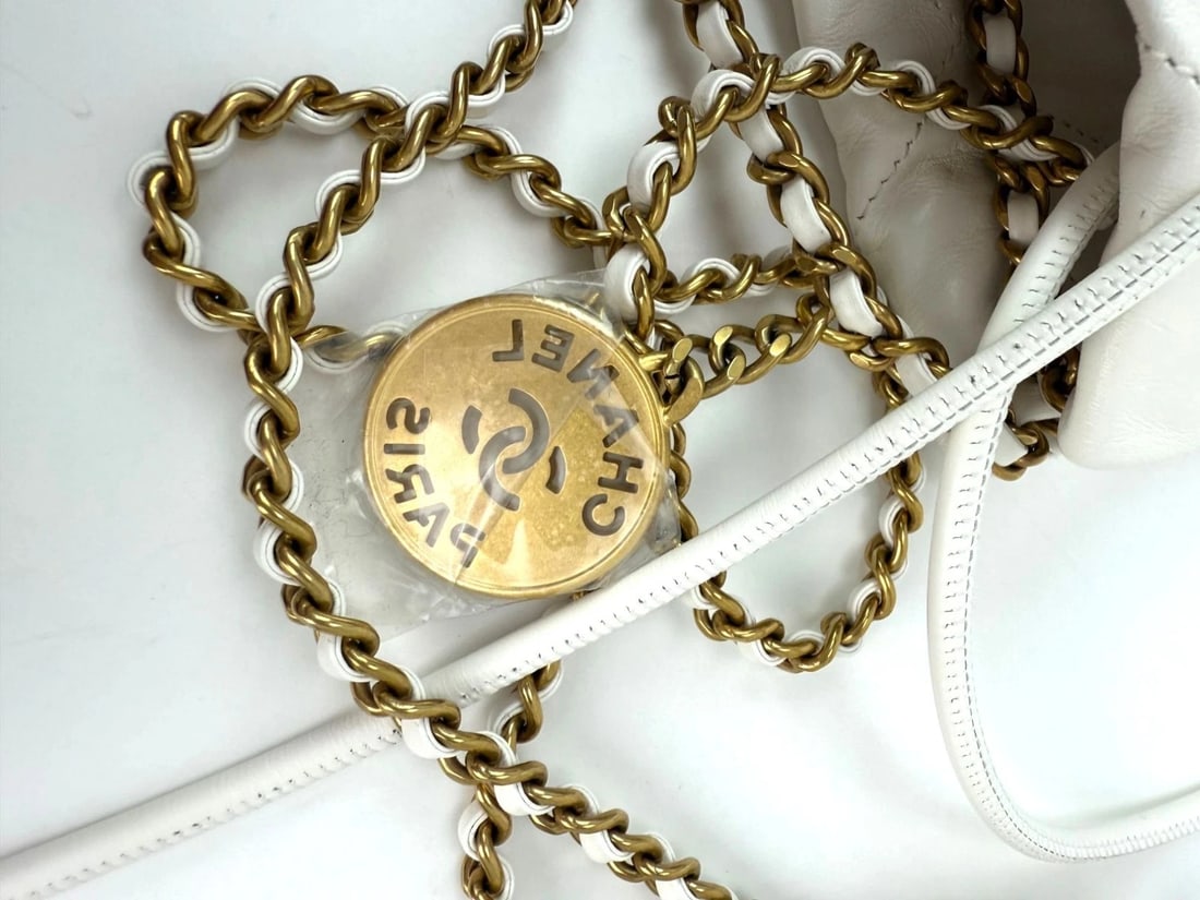 Chanel 22 Mini Shiny Calfskin Quilted White Crossbody Hand Bag - 9