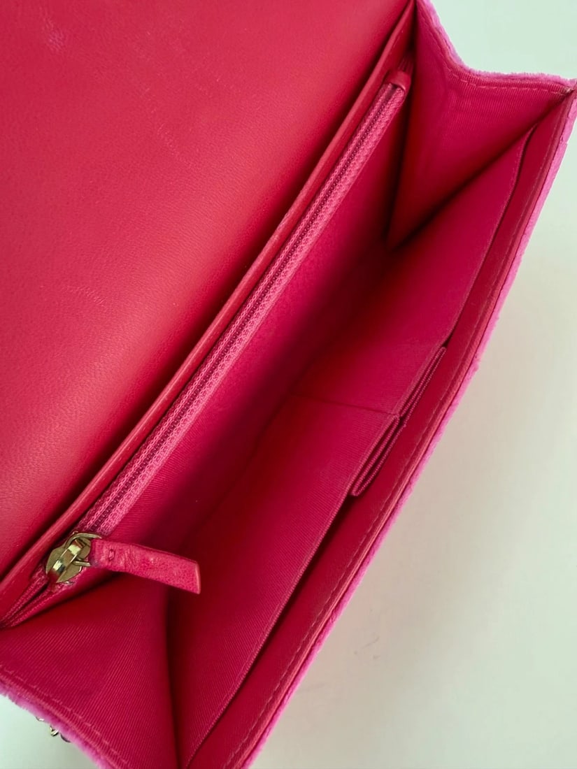 Chanel Velvet Quilted Timeless Fuchsia Wallet on a Chain Clutch Bag - 11