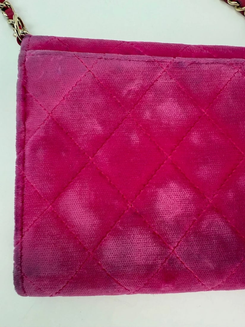 Chanel Velvet Quilted Timeless Fuchsia Wallet on a Chain Clutch Bag - 13