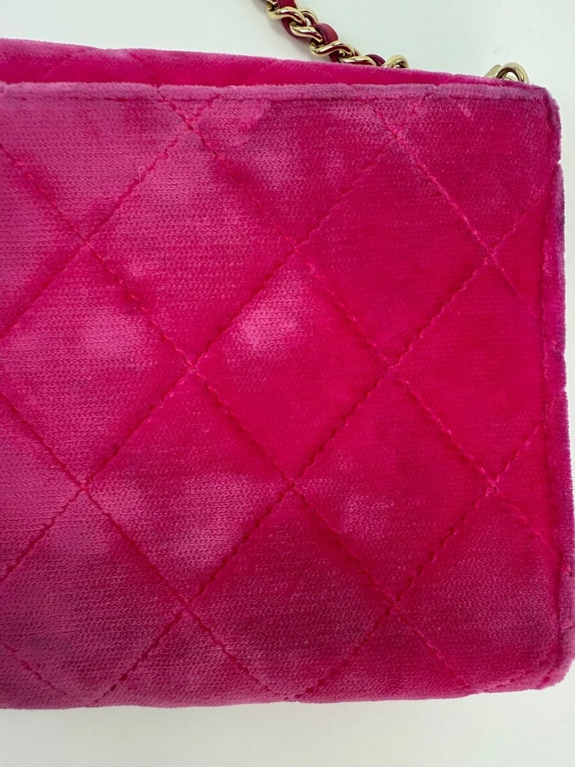 Chanel Velvet Quilted Timeless Fuchsia Wallet on a Chain Clutch Bag - 14