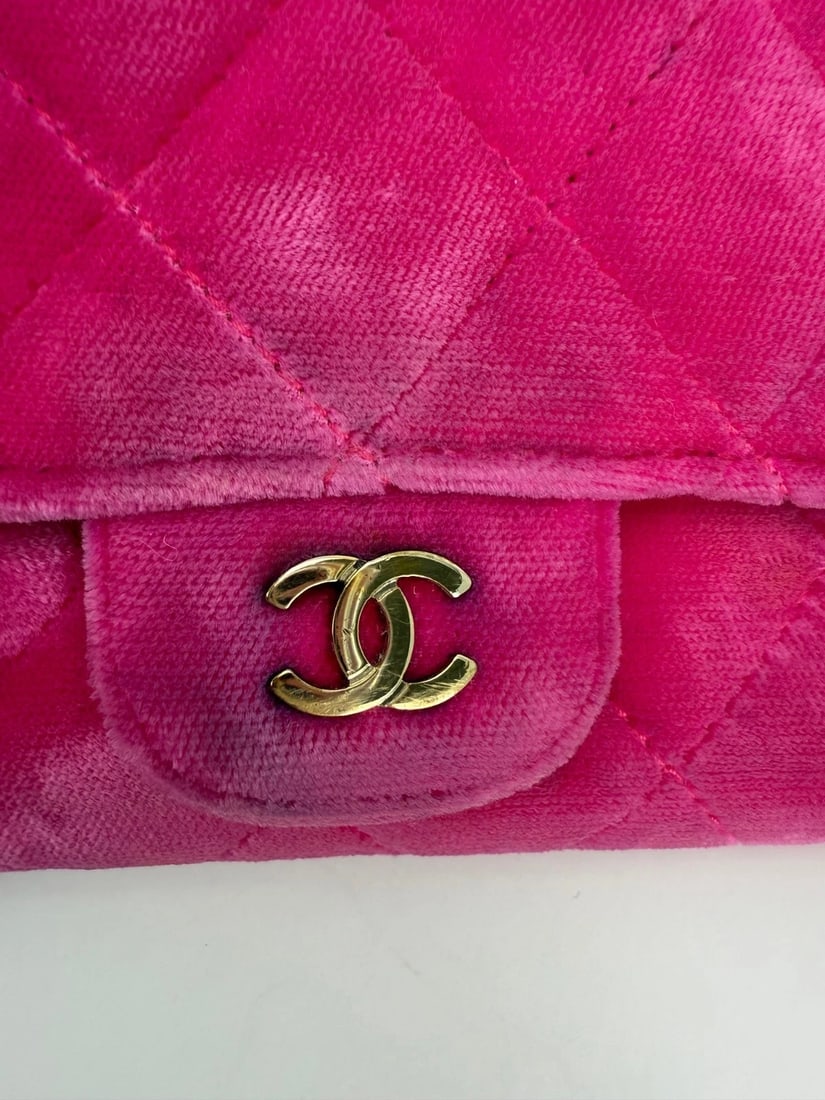 Chanel Velvet Quilted Timeless Fuchsia Wallet on a Chain Clutch Bag - 16