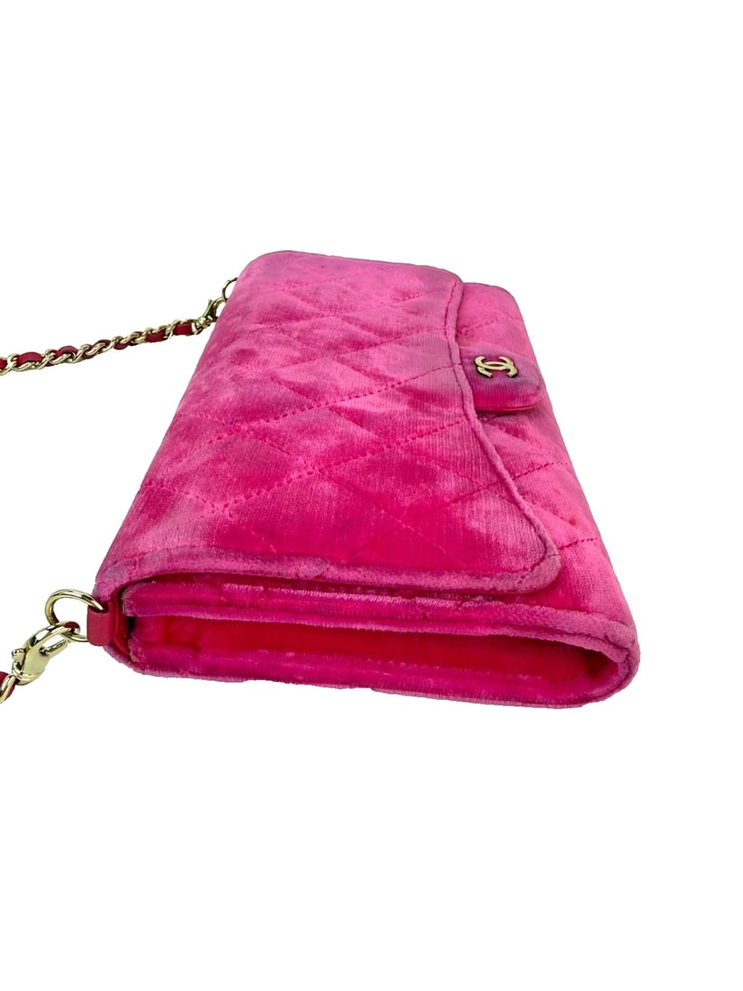 Chanel Velvet Quilted Timeless Fuchsia Wallet on a Chain Clutch Bag - 17