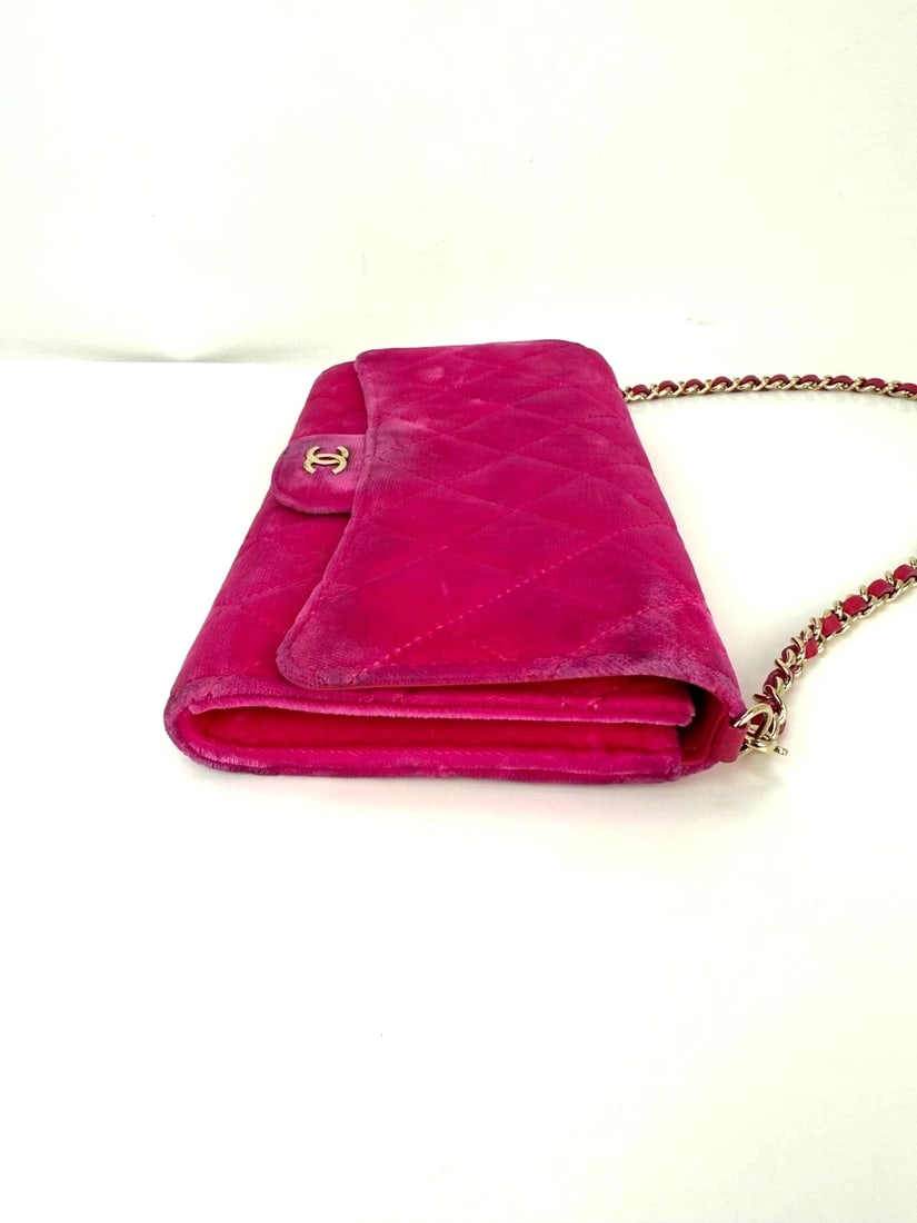 Chanel Velvet Quilted Timeless Fuchsia Wallet on a Chain Clutch Bag - 18