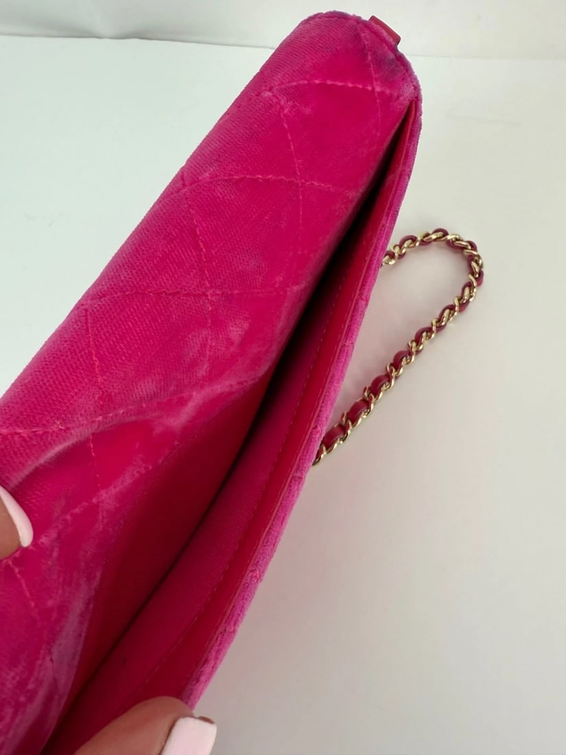 Chanel Velvet Quilted Timeless Fuchsia Wallet on a Chain Clutch Bag - 19