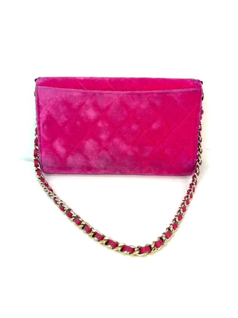 Chanel Velvet Quilted Timeless Fuchsia Wallet on a Chain Clutch Bag - 3