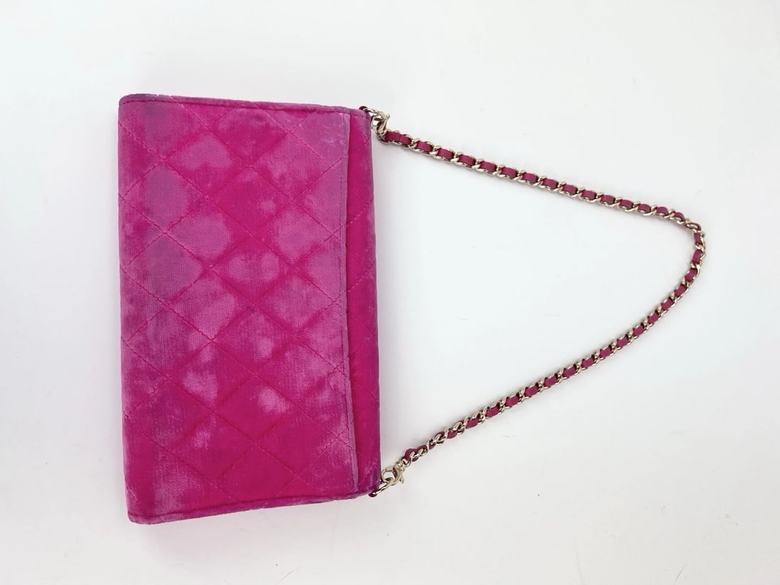 Chanel Velvet Quilted Timeless Fuchsia Wallet on a Chain Clutch Bag - 5