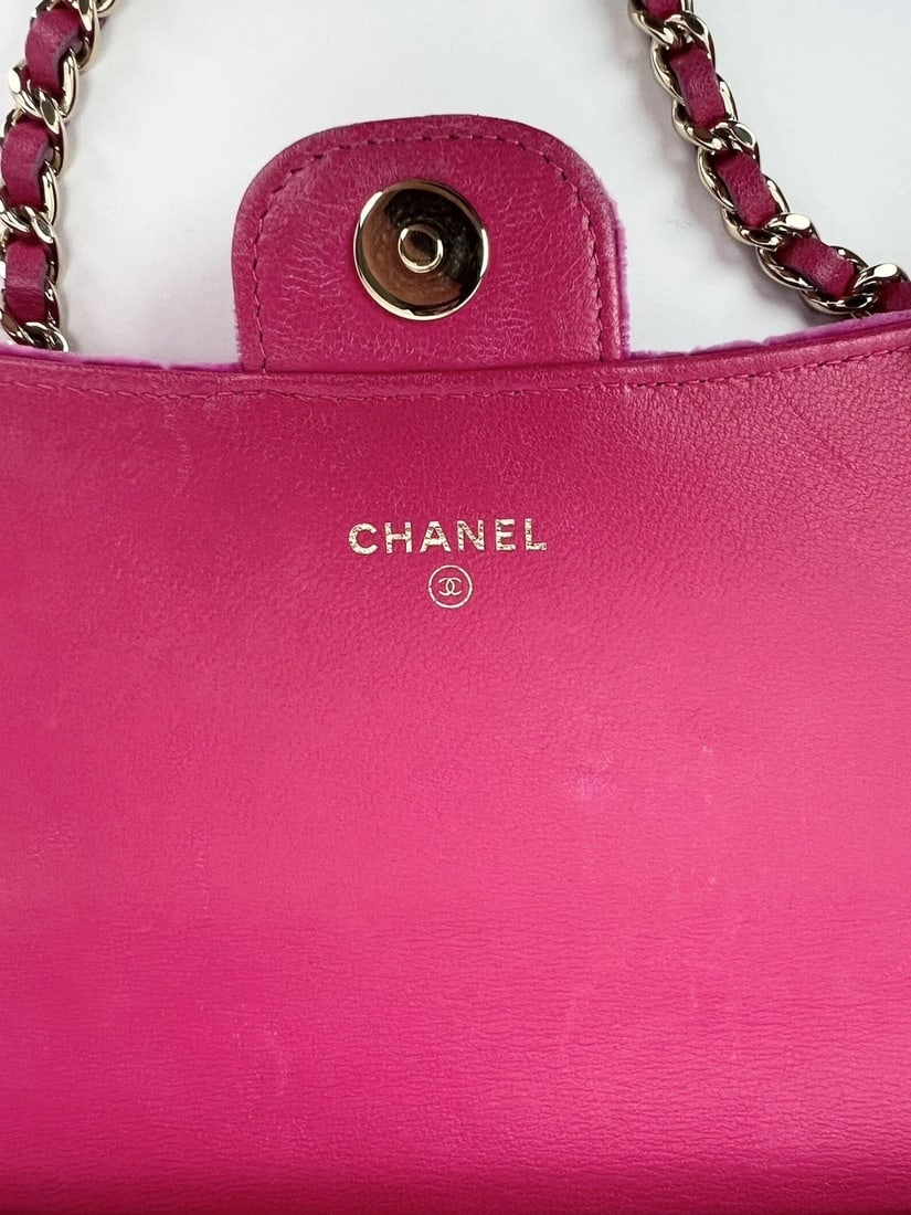 Chanel Velvet Quilted Timeless Fuchsia Wallet on a Chain Clutch Bag - 6