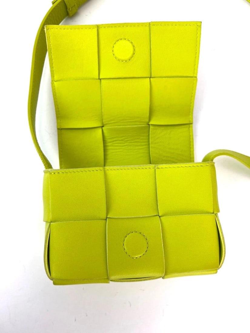 BOTTEGA VENETA Intrecciato Mini Cassette Lime Green Lambskin CrossbodyBag - 11