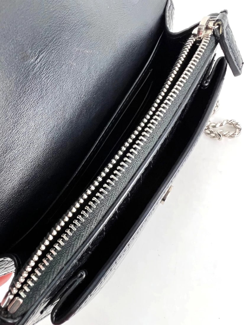 Saint Laurent Black Leather Sunset Wallet Chain Crocodile EmbossedBag - 10