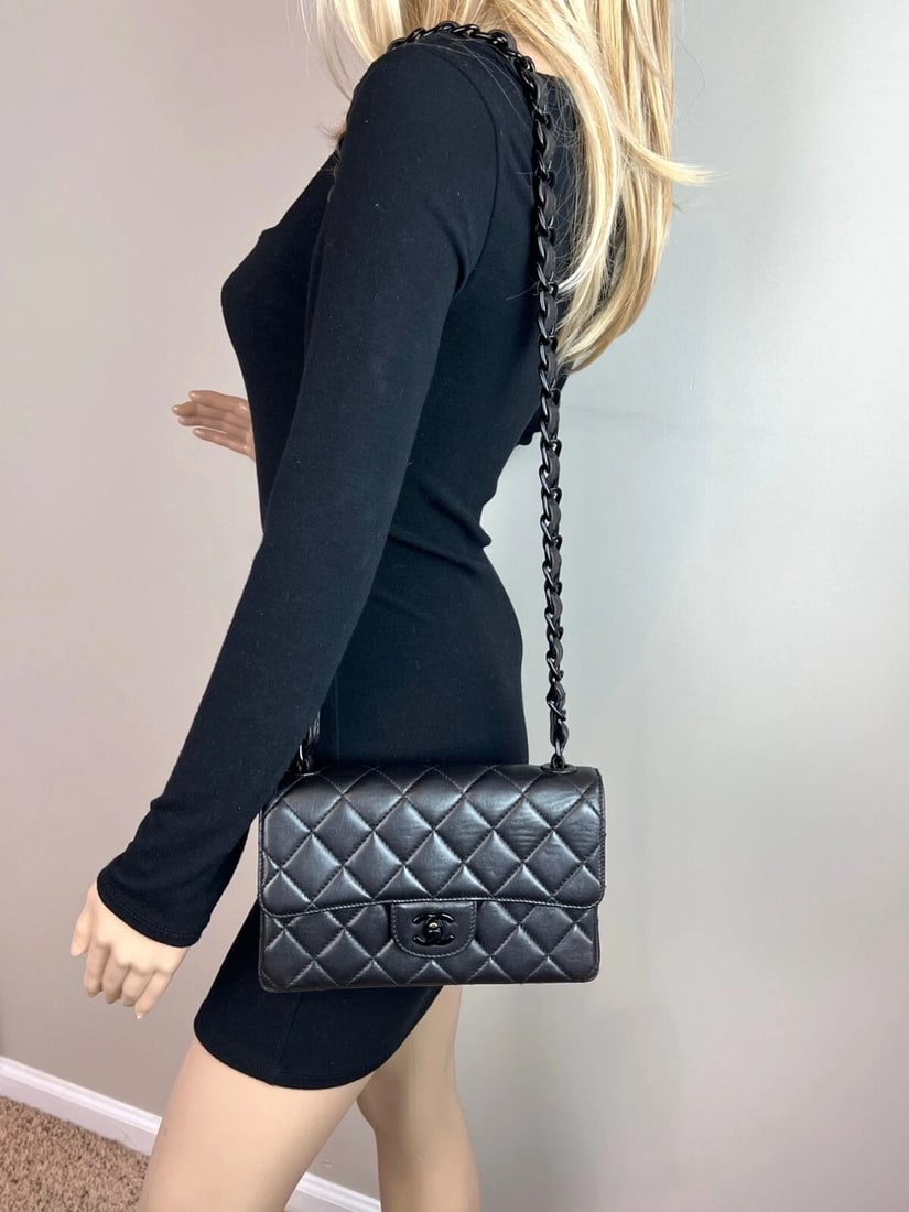 Chanel Vintage Quilted Lambskin Black Resin Chain Small Classic Single Flap - 9