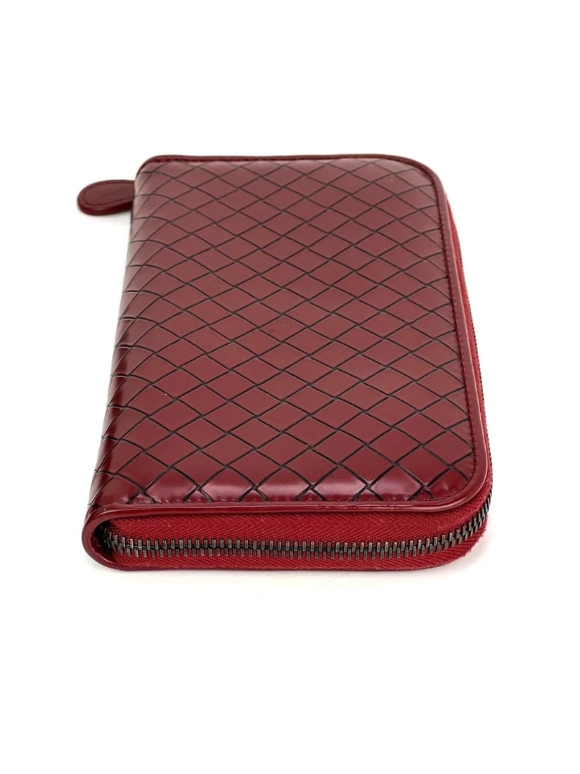 Bottega Veneta Burgundy Intrecciato Zip Around Leather Wallet Clutch - 9