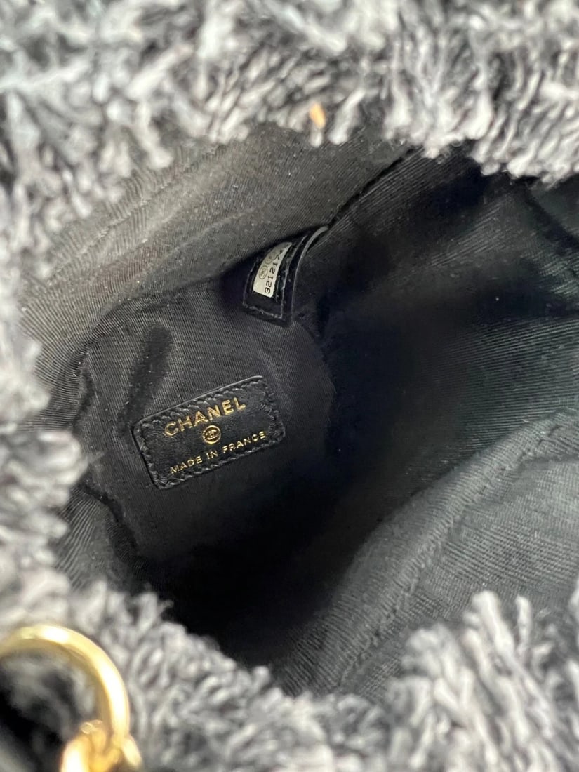 Chanel Denim Quilted Mood Mini Bucket With Chain Black - 5