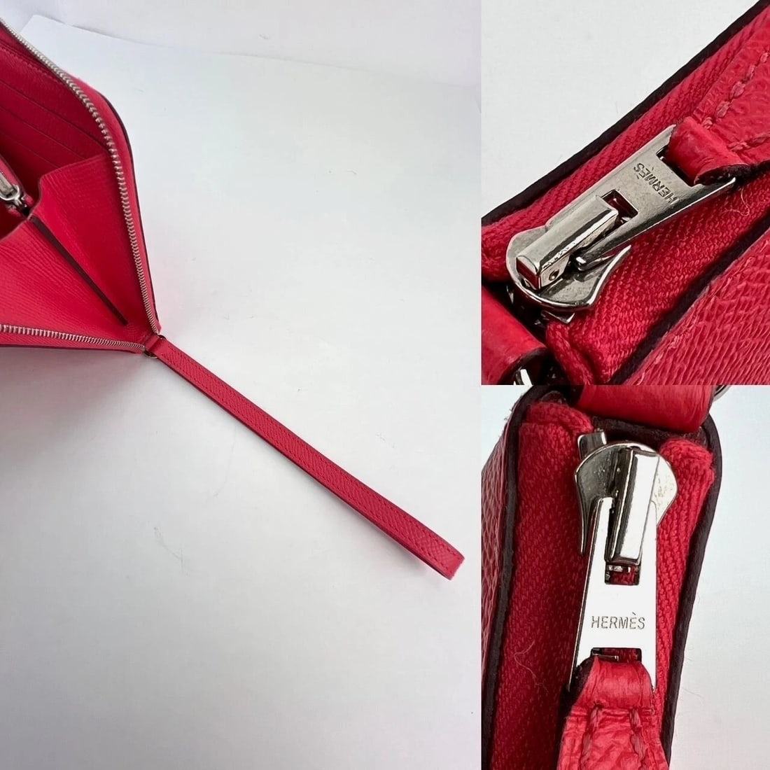 Hermes Epsom Lucky Wrist Azap Leather Pink Red Wallet - 6