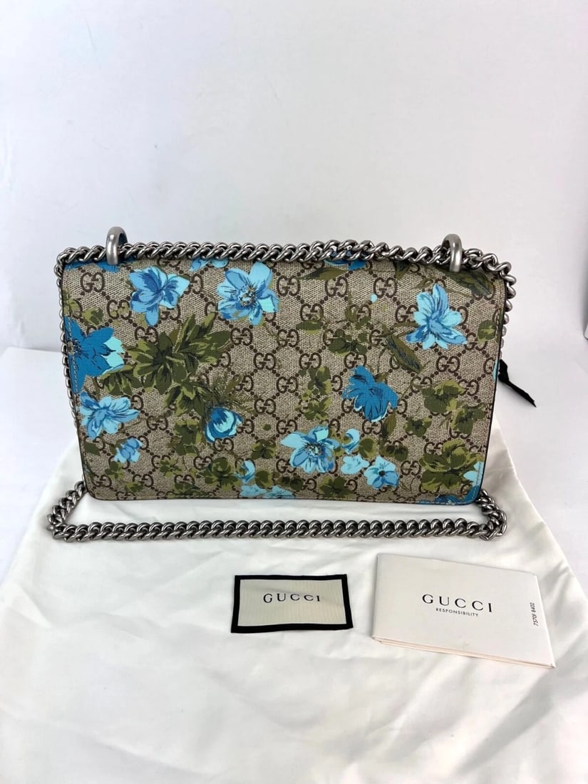 Gucci GGSupreme Blooms Print Embroidered MM Dionysus Blue Shoulder Bag - 3