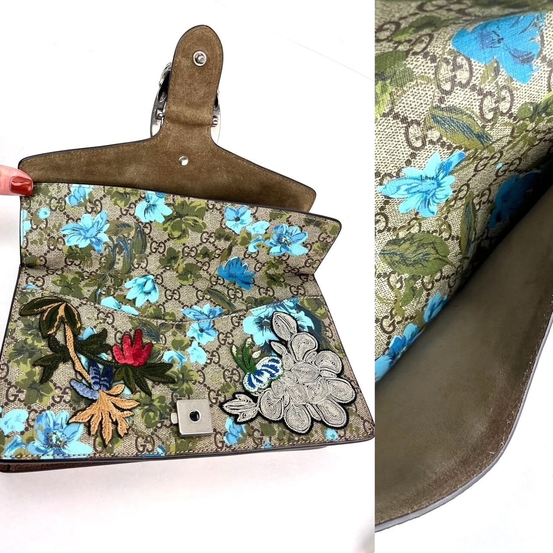 Gucci GGSupreme Blooms Print Embroidered MM Dionysus Blue Shoulder Bag - 5