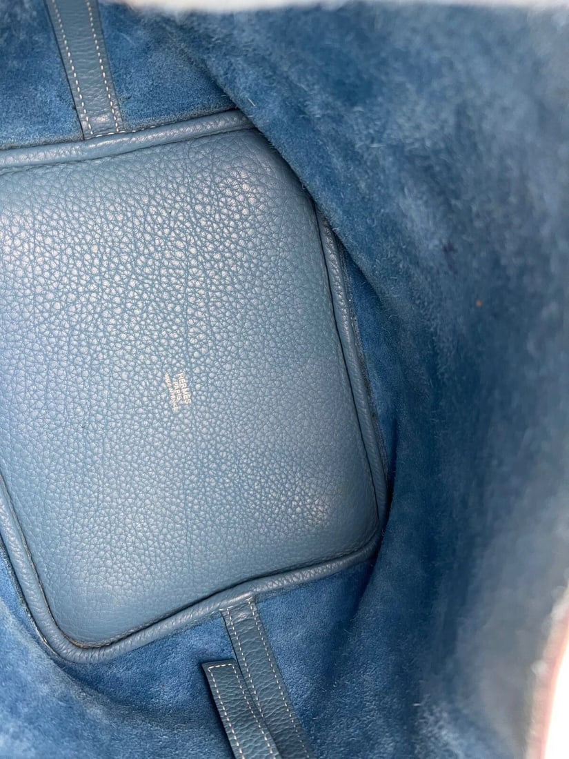 Hermes Taurillon Clemence Picotin 22 MM Blue Leather Hand Bag - 10