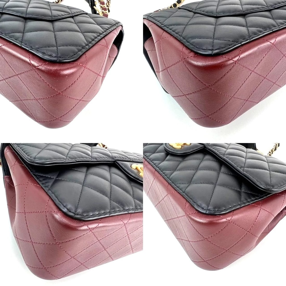 Chanel Calfskin Quilted Strap into Flap Black Burgundy Shoulder Bag - 8