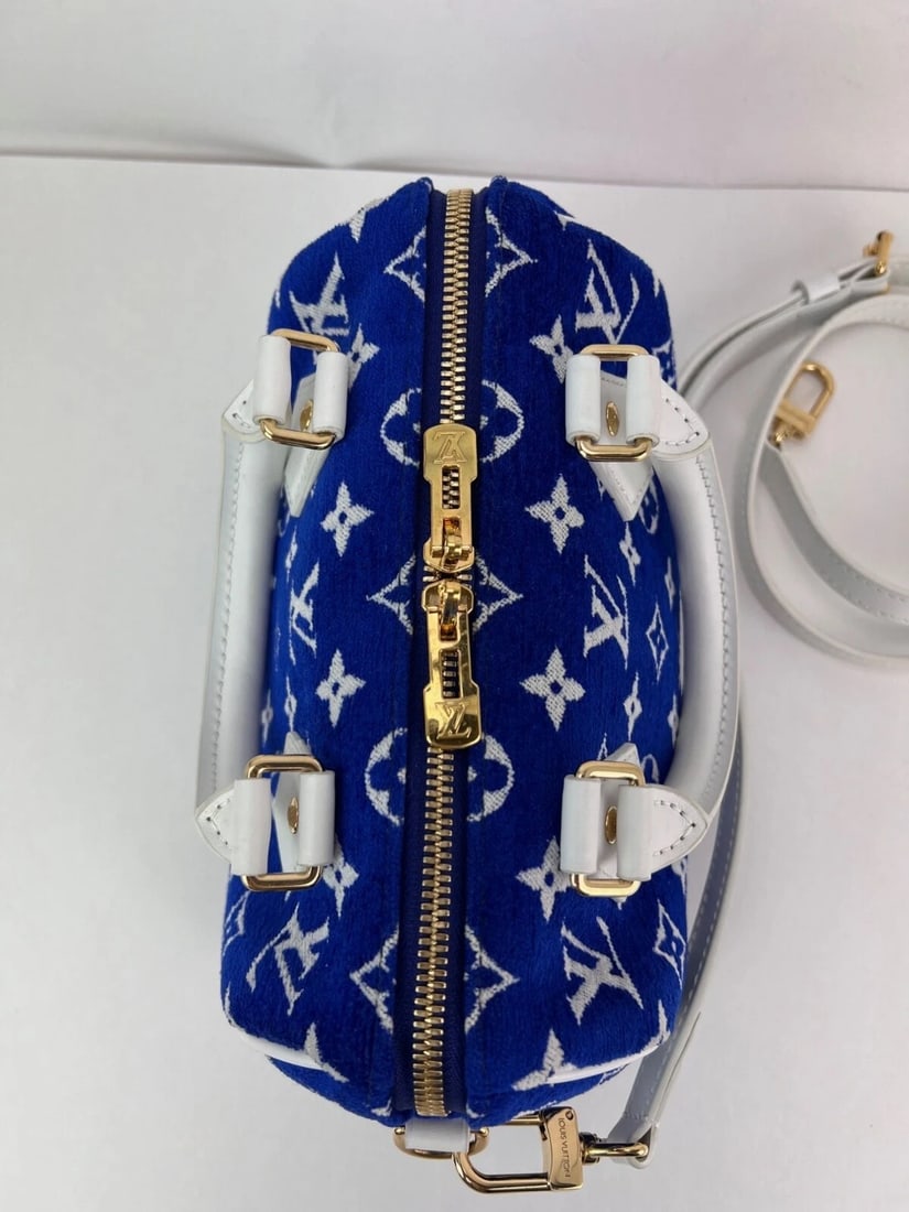 Louis Vuitton Jacquard Velvet Speedy 20 Bandouliere Blue Crossbody Bag - 10