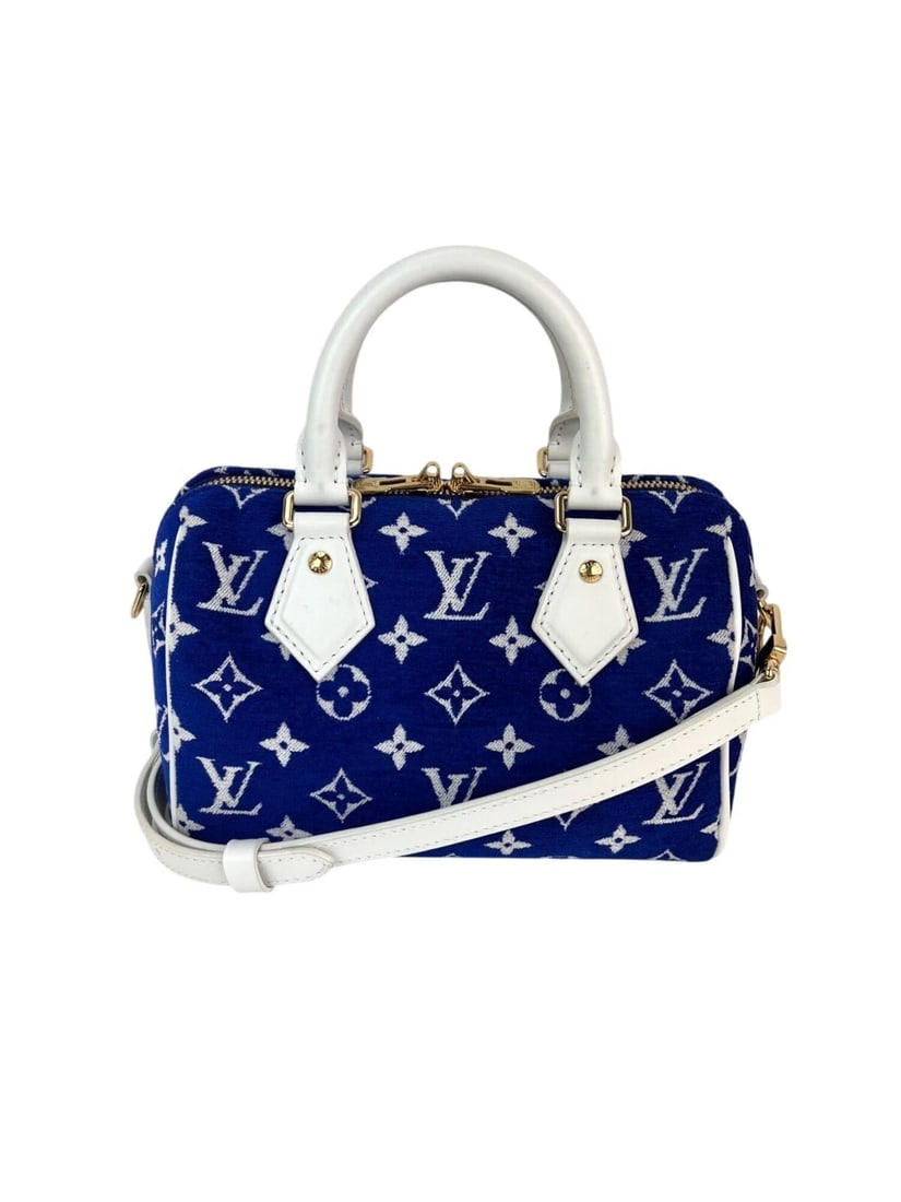 Louis Vuitton Jacquard Velvet Speedy 20 Bandouliere Blue Crossbody Bag (1 of 12)
