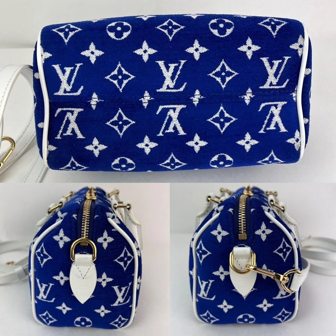 Louis Vuitton Jacquard Velvet Speedy 20 Bandouliere Blue Crossbody Bag - 6