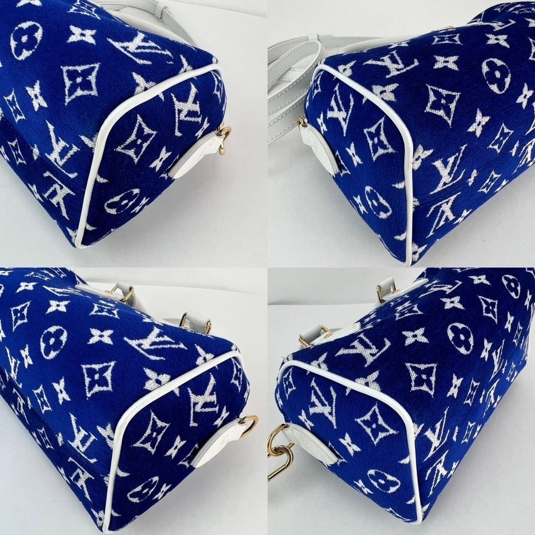 Louis Vuitton Jacquard Velvet Speedy 20 Bandouliere Blue Crossbody Bag - 8