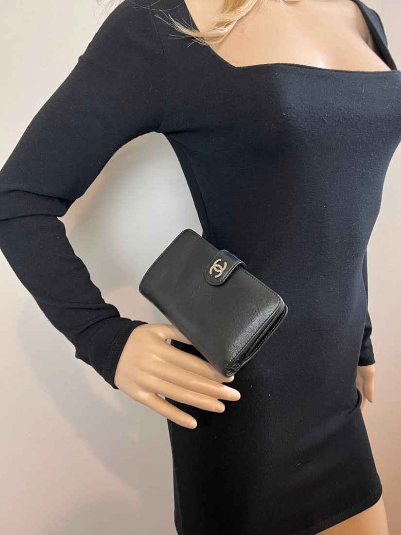 Chanel Caviar Timeless CC Zippered Pocket Black Wallet - 10