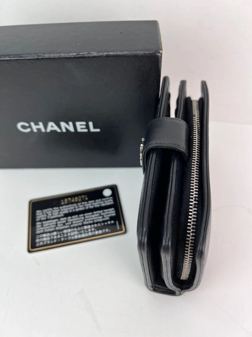 Chanel Caviar Timeless CC Zippered Pocket Black Wallet - 12