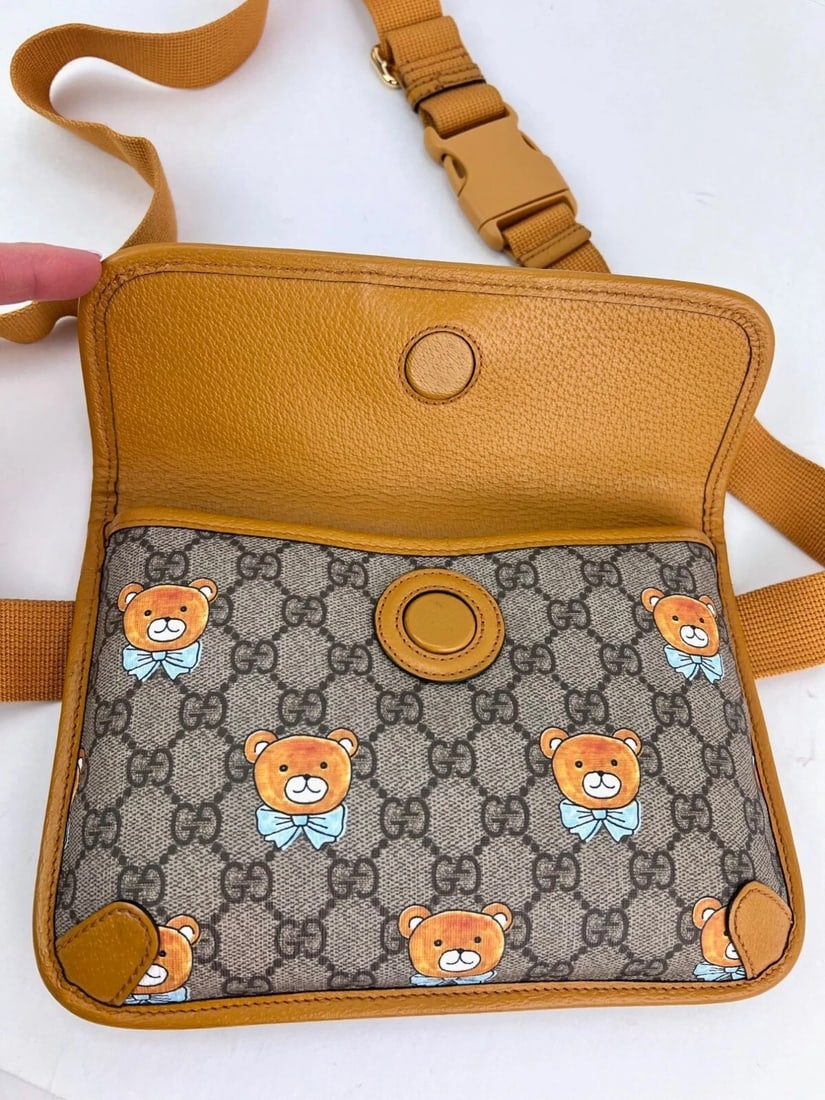 Gucci XKai GG Supreme Slim Vintage Sun Oil Bear Belt Sling Bag - 7