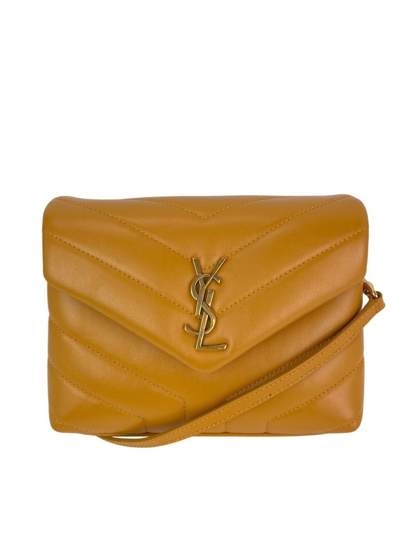 Saint Laurent Calfskin Quilted Toy Loulou Yellow Crossbody Bag - 2