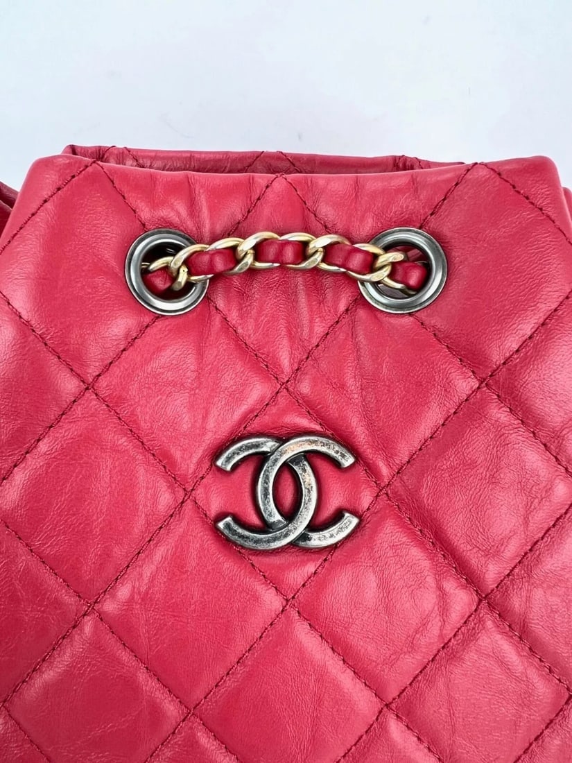 Chanel Aged Calfskin Quilted Small Gabrielle Red Backpack - 11