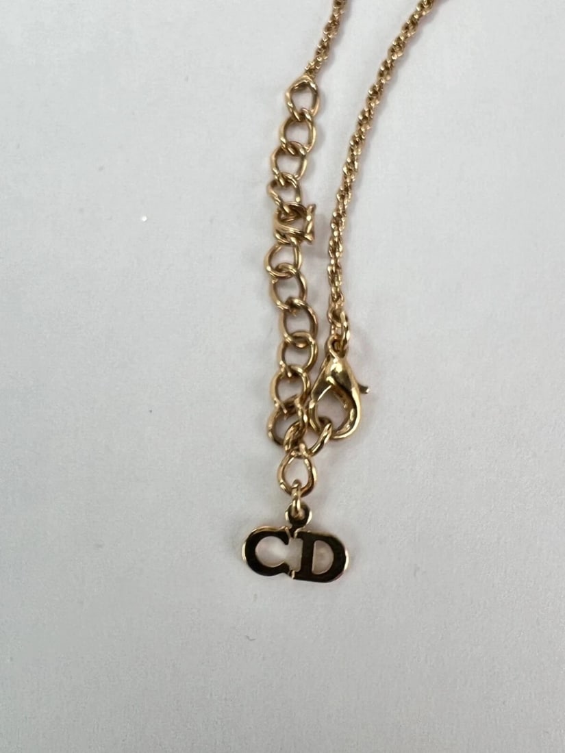 Christian Dior Round Crystal Pendant Charm Necklace - 15