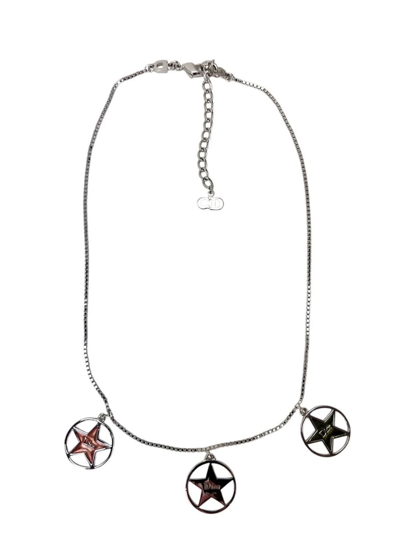 Christian Dior Multi Star Adjustable Silver Finish Necklace: Title: Christian Dior Multi Star Adjustable Silver Finish Necklace Description: Preowned 100% Authentic Christian Dior Multi Star Adjustable Silver Finish Necklace RATING: A...excellent, near mint,