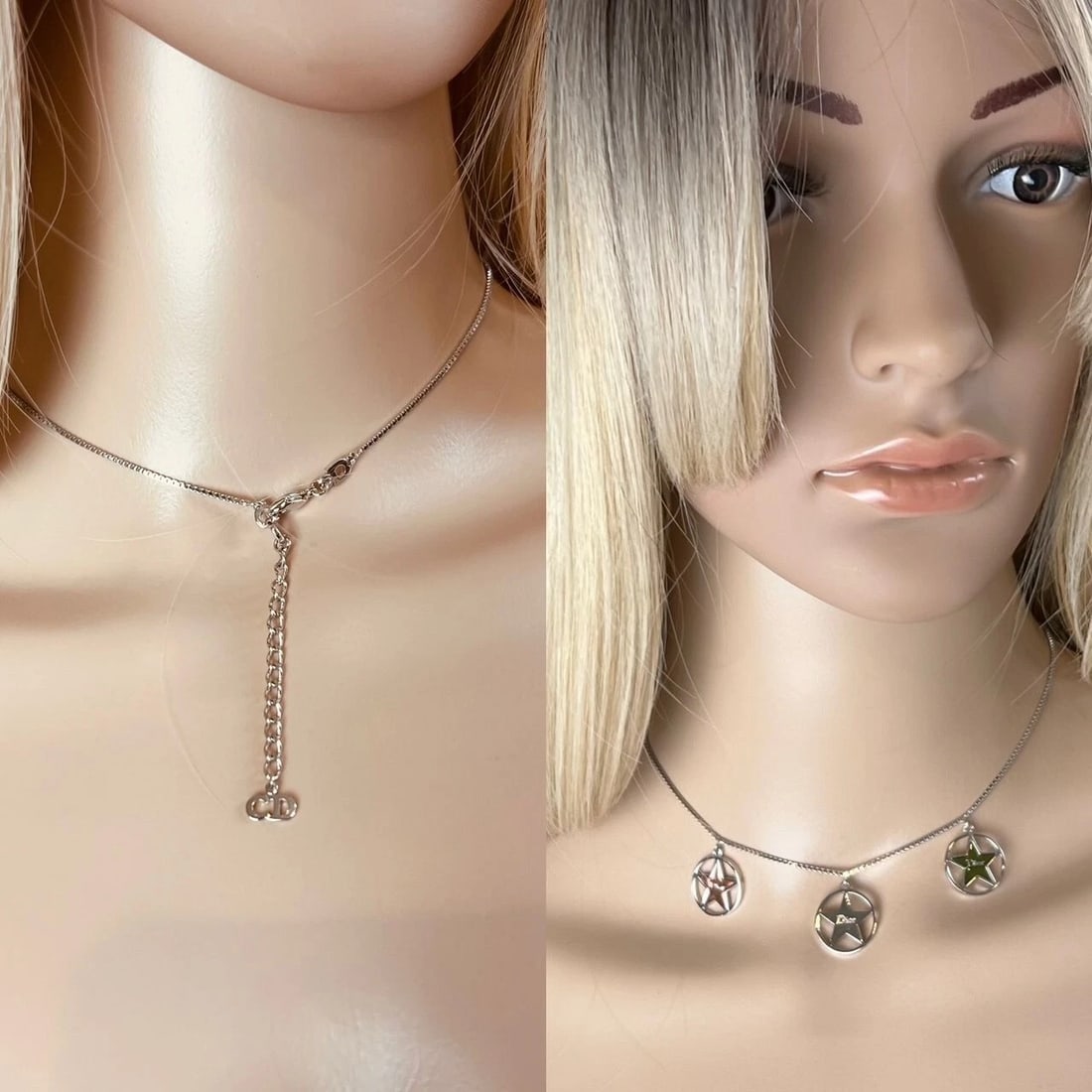 Christian Dior Multi Star Adjustable Silver Finish Necklace - 7