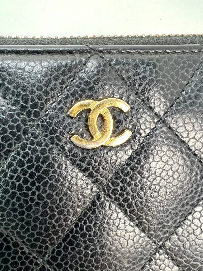 Chanel Caviar Quilted Large Gusset Zip Around Black Wallet - 11