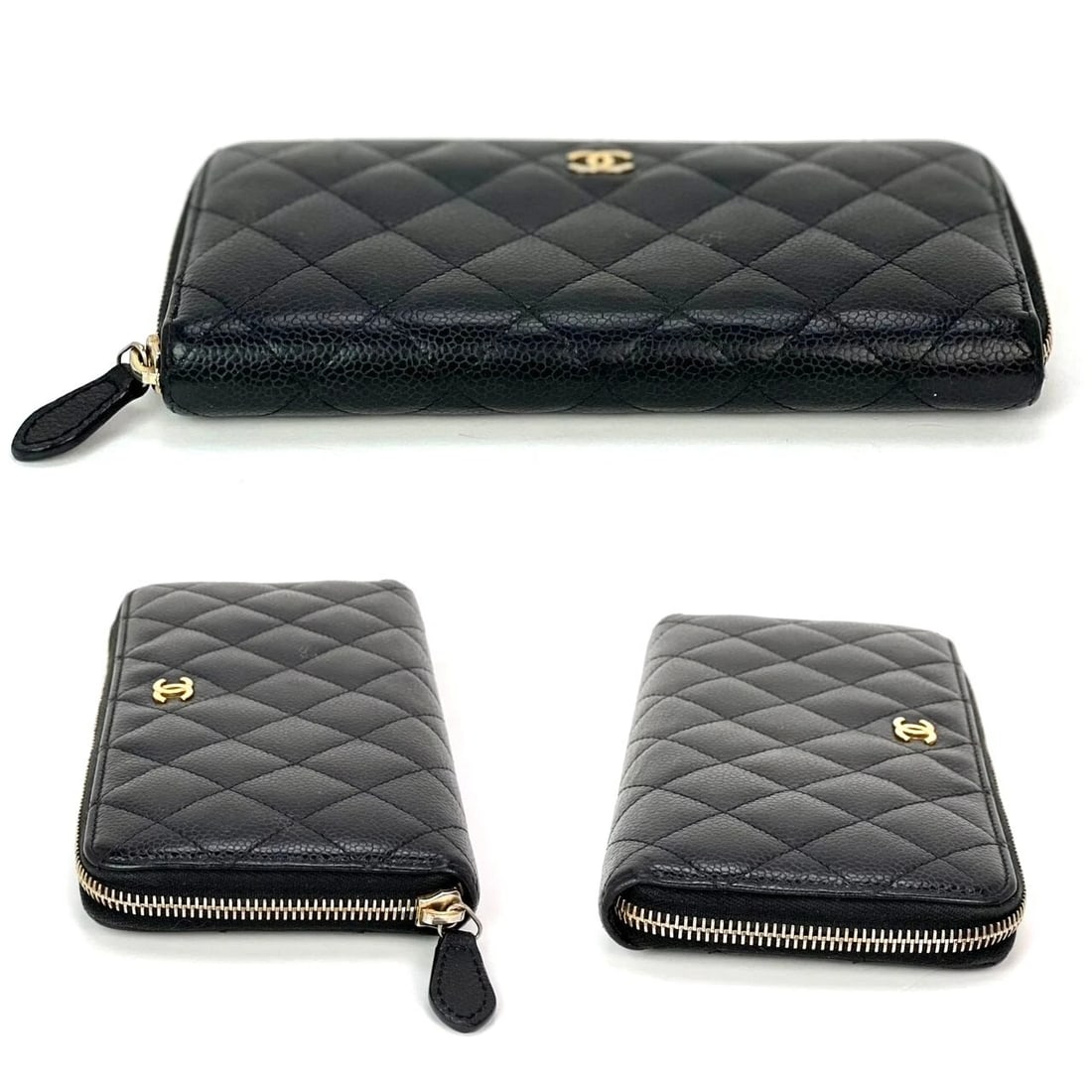 Chanel Caviar Quilted Large Gusset Zip Around Black Wallet - 6