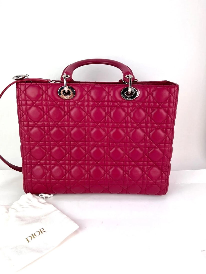Christian Dior Lambskin Cannage Large Red Lady Dior Shoulder Bag - 3