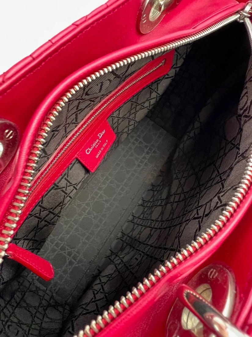 Christian Dior Lambskin Cannage Large Red Lady Dior Shoulder Bag - 7