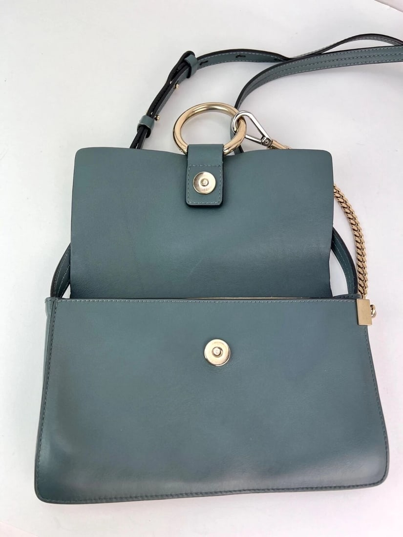 Chloe Faye Chain Suede Leather Gray Blue Crossbody Bag - 11