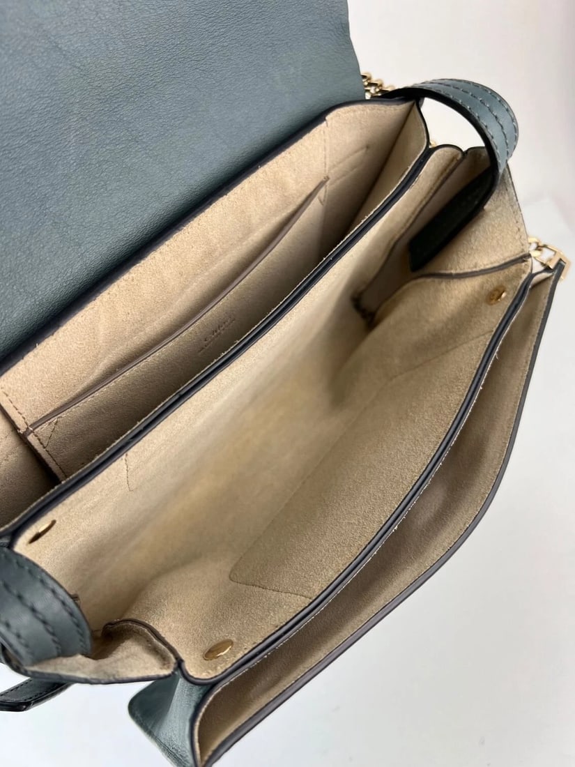 Chloe Faye Chain Suede Leather Gray Blue Crossbody Bag - 4