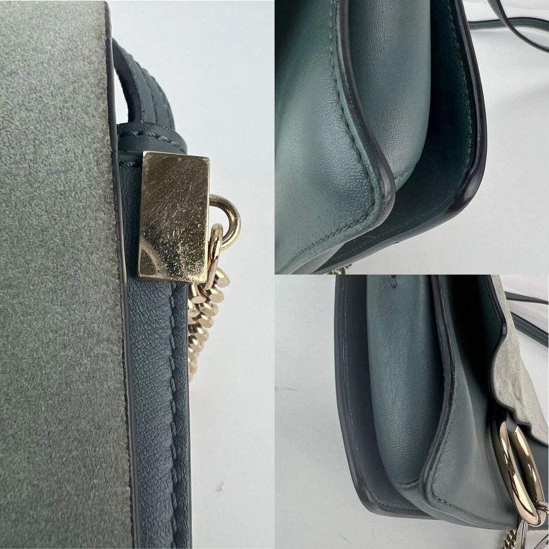 Chloe Faye Chain Suede Leather Gray Blue Crossbody Bag - 7