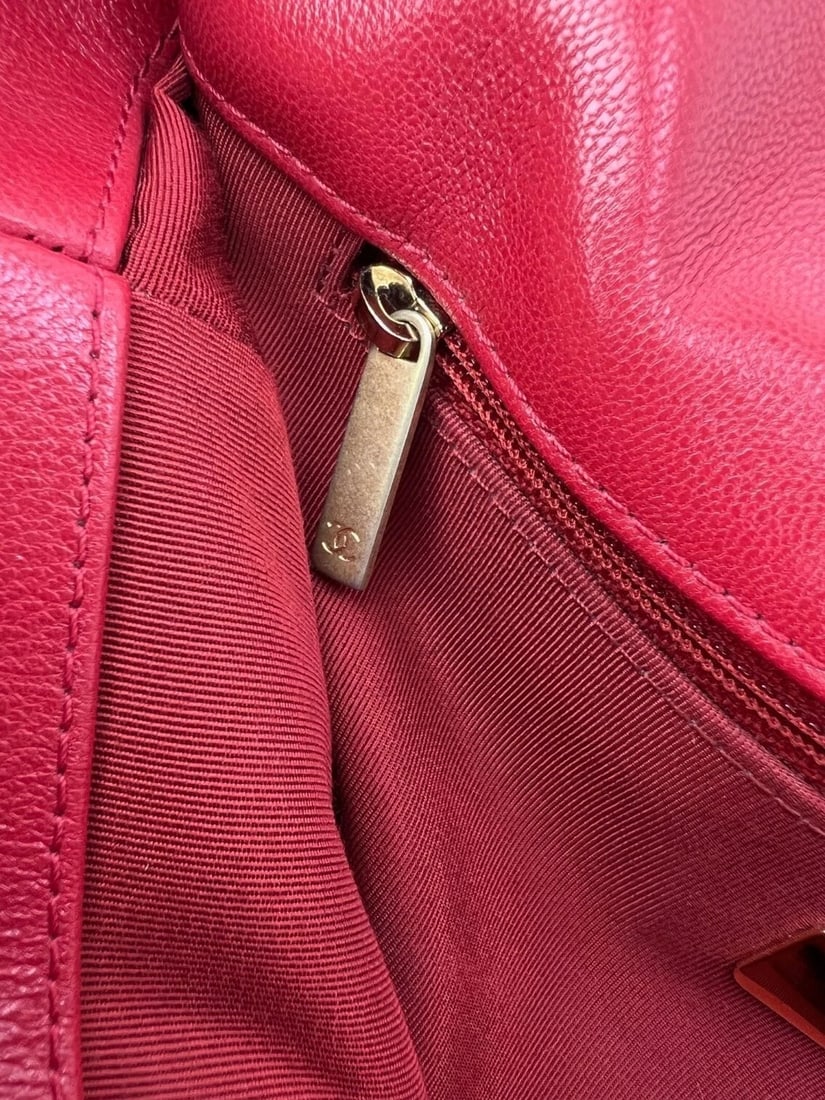 Chanel 19 Large Quilted Goatskin Silver and Gold Red Flap Bag - 11