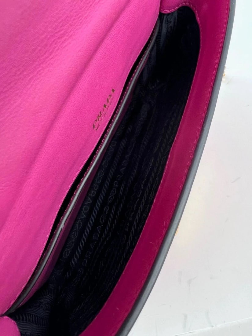 Prada City Calf Cahier Pink Black Leather Crossbody Belt Bag - 4