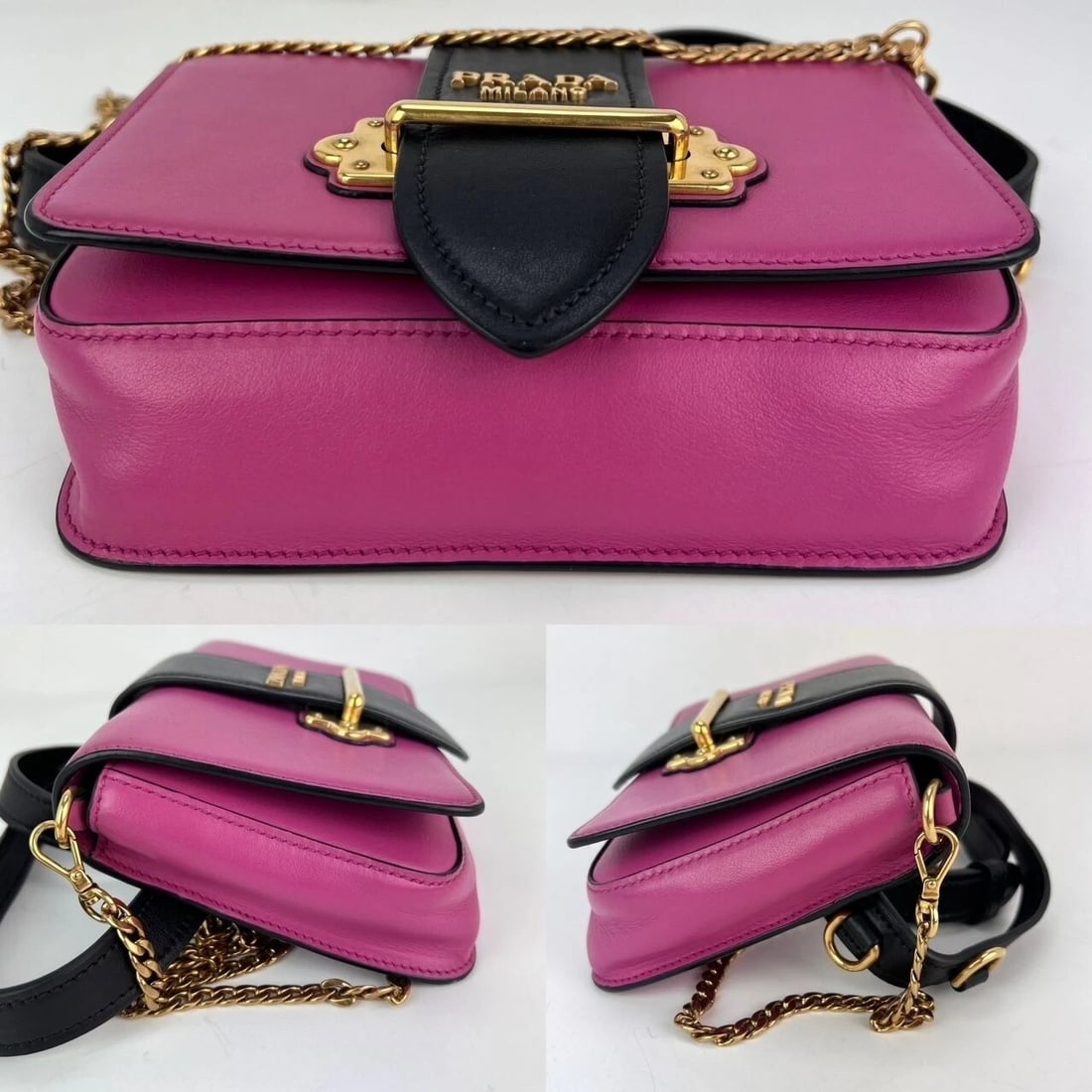 Prada City Calf Cahier Pink Black Leather Crossbody Belt Bag - 6