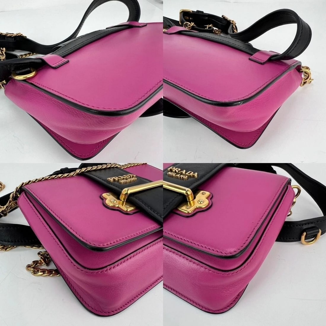 Prada City Calf Cahier Pink Black Leather Crossbody Belt Bag - 8