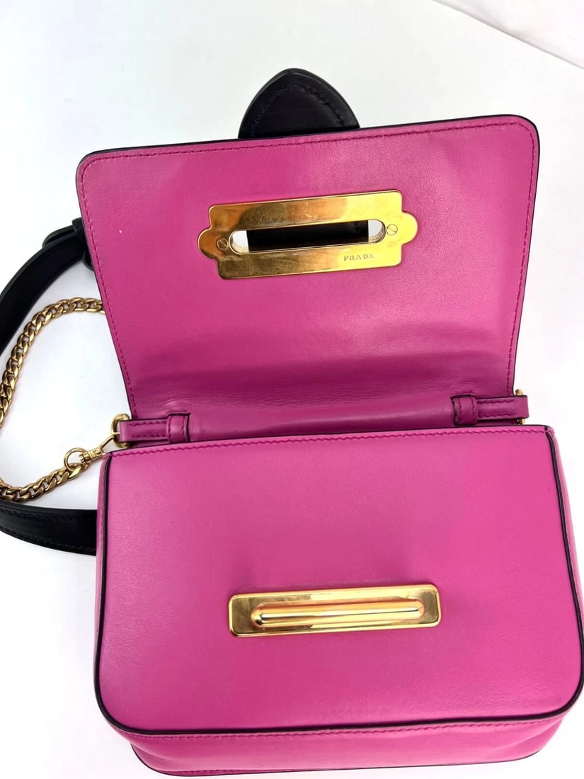 Prada City Calf Cahier Pink Black Leather Crossbody Belt Bag - 9
