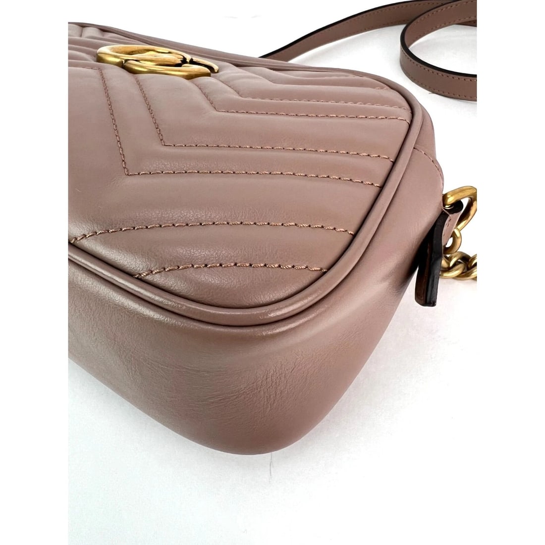 Gucci GG Marmont Small Chain Beige Matelasse Leather Crossbody Bag - 16