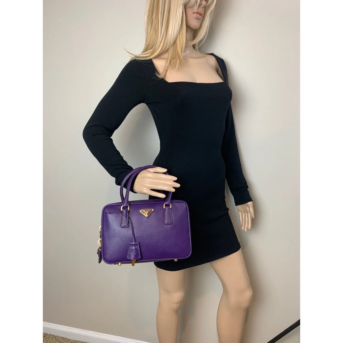 Prada Saffiano Leather Lux Small Top Handle Viola Purple Handbag - 9