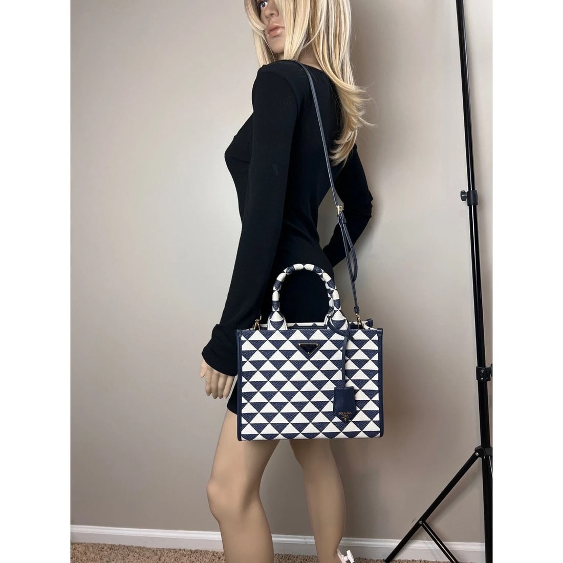 Prada Small Symbole Embroidered Fabric Handbag - 6