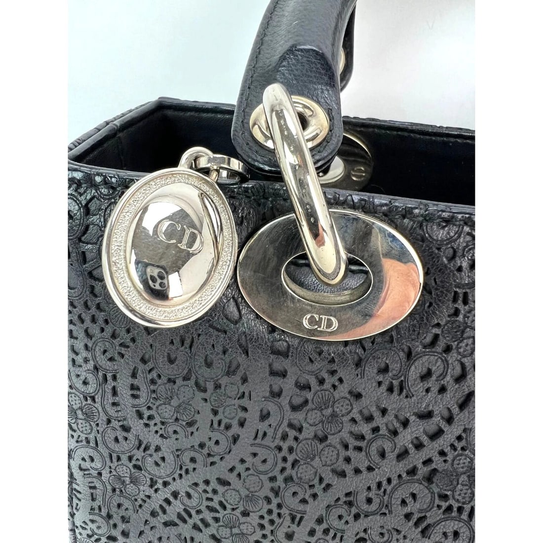 Christian Dior Medium Lady Laced Black Leather Limited Edition HandBag - 12